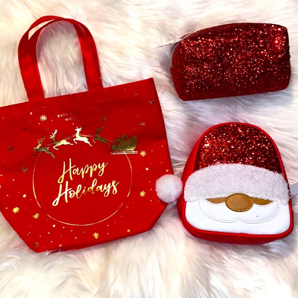Christmas Bags Set. 1 Christmas Red Small Tote. 1 Red Cosmetic Case. 1 S… - Picture 2 of 5
